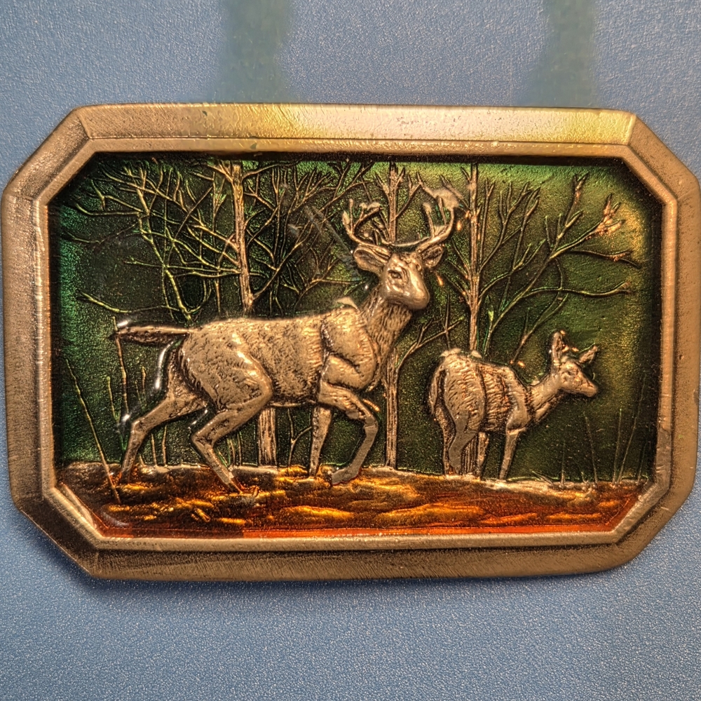 Men's Silver and Green Deer Belt Buckle